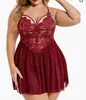 Comercio Exterior Transfronterizo Lencería Sexy para Mujer, Malla de Encaje Sexy Transparente Talla Grande Conjunto de Camisón con Liguero