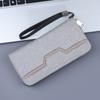 Bolso de lona para hombre, cartera larga con cremallera, bolso de mano para teléfono móvil, cartera de gran capacidad con correa para la muñeca.