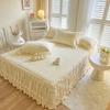 Falda de cama de seda fresca, tapete de látex de verano, conjunto de tres piezas, colcha lavable, estilo princesa, encaje, estilo doméstico
