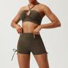 Primavera e Verão Novo Nu Secagem Rápida Roupa de Yoga Vazada Cinto Fino Costas Bonitas Roupas de Fitness Cordão Levanta Bumbum Calças Esportivas Três Pontos