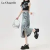 Nova Saia Jeans de Estilo Nacional Chinês para Mulheres, Tendência de Verão Versátil Nova Saia Midi de Cintura Alta com Fenda Linha A