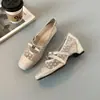 Novos Sapatos Mary Jane Quadrados com Aumento de Altura de 5CM para Mulheres com Tiras de Tela, Sapatos de Salto Único com Laço de Bolinhas Vazadas para o Outono de 2026