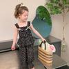 Traje de Verano Pudding Haru para Niñas 2023 Nuevo Camiseta Halter para Niños Traje de Pantalón Casual Traje Floral Blanco y Negro
