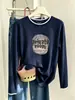 Estilo de dos piezas con bloques de color, camiseta de manga larga 100% algodón para mujer, colección de otoño, corte holgado, talla grande, casual, a la moda, versátil y se puede usar como capa base o top