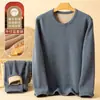 Roupa íntima térmica masculina com forro de fleece, traje espesso de peça única, lã de cordeiro, roupas de outono, calça comprida, blusa de algodão para base, inverno