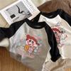 Camisa básica de manga larga con dibujos animados de algodón puro para niños y niñas, camiseta de costura de primavera para niños, top estampado para bebés, ropa infantil de primavera y otoño