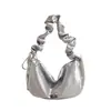 Bolsa Croissant Nicho Estilo Coreano para Mulheres, Nova Bolsa Transversal de Verão com Alça de Ombro Plissada, Bolsa Dumpling, Moda para o Dia a Dia, Cor Prata