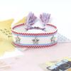 Pulseira de tecido trançado com rebite de estrela de cinco pontas em liga de prata para joias transfronteiriças, pulseira de pulso com franja de estrela de personalidade