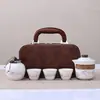 Juego de Té Portátil para Viaje Grasa de Cordero Jade Porcelana Blanca Bolsa de Cuero Taza Kuaike Tetera para Acampar al Aire Libre Regalo Kung Fu