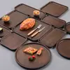 Bandeja para chá de preparo a seco de bambu bandeja para xícara de chá mesa de chá bandeja cor de nogueira bandeja retangular para chá bandeja de jantar bandeja para frutas secas mesa de chá retrô