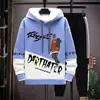 Sudadera de Otoño para Hombre de Manga Larga Estampada con Empalmes Pulóver Marca de Moda Atractivo con Capucha Traje Holgado Tops Juveniles