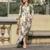 Vestido informal de vacaciones para mujer, de manga larga, con solapa y estampado floral, de algodón, con botones y camisa larga