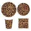 Mm092 Louças de Leopardo Estampa Animal Leopardo Mesa de Festa Festival 8 Pessoas Conjunto de 4 Peças Prato de Papel Copo de Papel