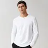 Atacado do fabricante outono e inverno manga longa gola redonda masculino versátil solta casual moderno simples cor sólida camiseta