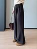 ¡Artículo de guardarropa imperecedero! Pantalones Casuales de Pierna Recta Ancha de Lana Cachemir Elástica de Peso Pesado de Tiro Alto para Mujer, Otoño e Invierno G100510