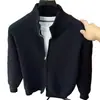 Cárdigan de punto liso con cremallera para hombre, suéter versátil para otoño e invierno, chaqueta ajustada con cuello alto