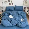 Conjunto de Cama de Quatro Peças Liso Casual Cobertor de Colcha Peça Única Roupa de Cama Dormitório Estudantil Cama Individual Conjunto de Lençol com Elástico de Três Peças