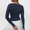 Estilo SK Ropa de Yoga Ajustada de Manga Larga Estilo Europeo y Americano Escote en V Espalda Sexy Hermosa Top Deportivo para Mujer Secado Rápido Ropa para Correr Fitness Camiseta