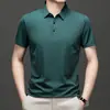 Camiseta de manga curta de alta qualidade masculina sem costura gola polo verão Fio de Gelo fino fresco negócio gola polo moderna camiseta polo masculina