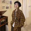Camisa Xadrez Feminina Primavera Verão Outono Novo Estilo Coreano Moda Menina Curta Retrô Manga Longa Camisa Jaqueta Casual
