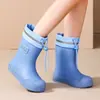 Galochas com Cordão Casal Sapatos de Chuva Masculino e Feminino Adulto Impermeáveis Super Macios Antiderrapantes Resistentes ao Desgaste Sapatos de Borracha Com Veludo Moda Botas de Água