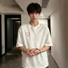 Camiseta Blanca de Verano Bordada con Arcoíris de Manga Corta para Hombre, Estilo Americano Algodón Sintético Corte Limpio Hombro Normal Manga Media
