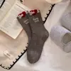 Meias de Lã Estilo Fair Isle Outono e Inverno, Meias Grossas de Cano Médio Boneco de Neve com Fio Pontilhado Estilo Japonês, Meias Largas Quentes e Grossas