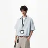 Camiseta polo de manga corta de verano para hombre, estilo coreano, falsa de dos piezas, cuello en V, holgada, con cuello de camisa, top casual