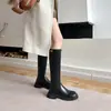 Versión de Piel de Cordero~Botas Retro Francesas Botas Largas Mujer Hebilla Dorada Pequeña Punta Redonda Suela Gruesa Caña Alta Tacón Grueso Botas de Jinete Adelgazantes
