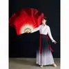 Leque de Dança Wanjiang Seda Simulada Leque Yangko de Jiaozhou Dupla Face Gradiente Vermelho Longo Leque de Seda para Dança Clássica Leque para Dança em Praça