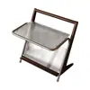 Mesa Lateral Changhong de Cristal, Mesa de Centro, Pieza Multifuncional de Bambú para Almacenamiento y Decoración para Sala de Estar y Dormitorio, Mesa de Noche de Acero Inoxidable
