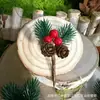 Decorações de pinha, agulhas de pinheiro artificiais, frutas vermelhas, pinhas naturais mini, acessórios de Natal DIY, galhos de flores decorativos