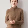 Nuevo suéter 100% cachemira pura 2026 para mujer, con cuello semi-alto, cremallera y diseño de punto trenzado, perfecto para otoño e invierno como capa base cálida y gruesa