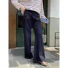 Jeans micro flare de cintura alta com costura aparente, calça larga de outono azul escuro emagrecedora, comprimento até o chão, novo estilo feminino 2026
