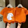 Camiseta de Manga Corta de Algodón Puro para Niñas Verano Nuevo Estilo Fresco Estampado Floral Suelta Estilizada y Elegante Top de Media Manga