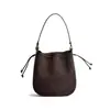 Bolso Cubo de Piel de Vaca Mate Retro de Alta Gama, Bolso de Hombro de Cuero Genuino para Mujer, Bolso con Cordón de Gran Capacidad, Bolso de Axila
