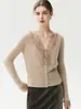 Novo Cardigã de Renda Suave Cashmere 2026 Feminino Gola V Casaco Suéter Ajuste Slim Outono Inverno Tricô de Lã Roupa Exterior