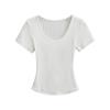 Camiseta de verano sencilla de estilo europeo y americano, de algodón elástico, ajustada y de manga corta con cuello redondo y corte ancho.
