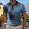 Camisa Polo de Negocios Casual para Hombre de Nueva Colección Europea y Americana, Cruzada, Simple, Cuadros, Impresión 3D, Manga Corta Holgada, Cuello