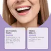 Pó Clareador de Dentes Roxo protege suavemente as gengivas, limpa os dentes, remove manchas amarelas e de tabaco, e melhora o mau hálito.