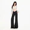 Pantalones de traje acampanados de cintura en V para mujer transfronterizos, estilo 'hot girl', forrados de polar, fluidos, 2026 pantalones largos negros, negro, longitud extendida, forrados de polar