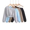 Otoño Ins Estilo Americano Gris Manga Larga Hombro Caído Top Corto Pantalones de Pierna Ancha Pantalones de Chándal Traje de Dos Piezas