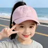 Gorra de Béisbol con Protección Solar para Niños, Se Puede Atar en una Cola de Caballo, Sombrero de Copa Abierta para Niñas, Gorro de Sol de Bebé a la Moda, Gorra con Visera de Protección Solar