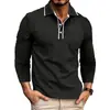 Camisa tipo polo de manga larga de color liso para hombre, estilo europeo y americano, con cuello camisero, corte ajustado, modelo nuevo para Amazon