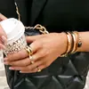 Anillo de Acero Inoxidable Ins Europeo y Americano de Amazon 18K Lado Ancho Doble Textura Simple Pulsera de Acero de Titanio de Alta Calidad para Mujer