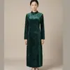 Vestido Cheongsam Mejorado de Terciopelo Color Sólido Estilo Retro Cuello Alto Manga Larga Falda Larga Elegante Ajuste Delgado Línea H para Mujer Otoño