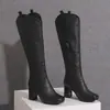 Botas de cuero de caña alta versátiles para otoño e invierno con punta cuadrada, suela de goma, cremallera lateral antideslizante, botas Martin ligeras para mujer de talla grande