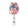 Porta credencial retráctil acrílico con diseño floral de órganos humanos - corazón, costillas, intestinos - carrete de credencial giratorio y extensible para personal médico
