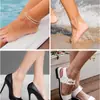Tornozeleira Multicamadas Brilhante com Cruz Tendência Europeia e Americana para Mulheres, Simples Cruzada Céu Estrelado Minimalista Acessório para Pé de Praia