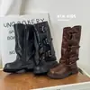 Botas Altas de Moda para Niños 2025 Otoño e Invierno Nuevo Estilo Hebilla de Cinturón Retro Moda Botas de Monta de Caña Alta para Niñas